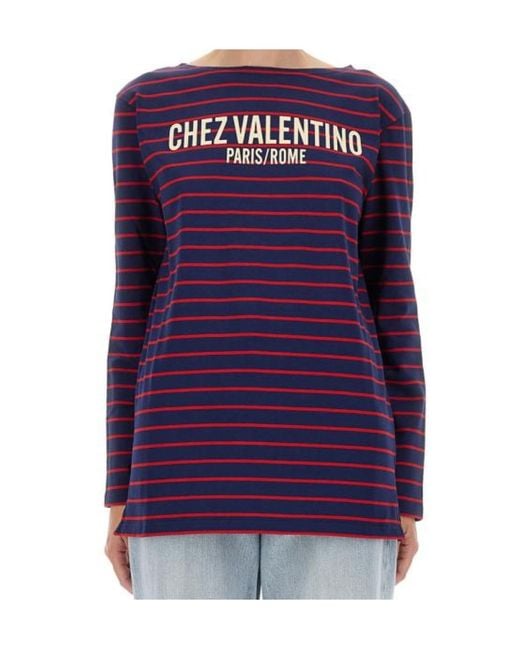 Valentino Purple Striped Crewneck T-Shirt