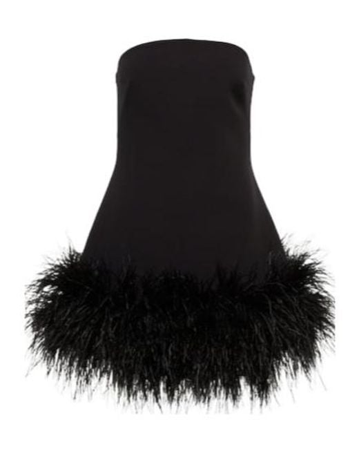 Safiyaa Black Strapless Feather-Trimmed Minidress