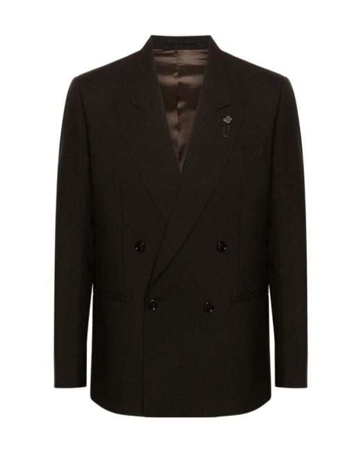 Lardini Black Double-Breasted Tailored Blazer for men