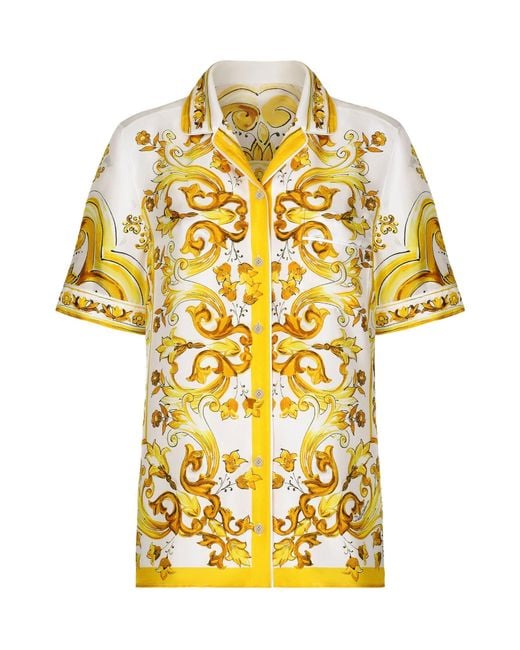 Dolce & Gabbana Metallic Majolica Printed Short-Sleeved Twill Shirt