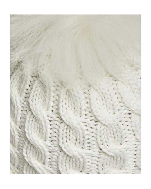 Moncler White Grenoble Cable Knit Pom Pom Beanie Hat
