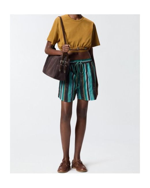 Pinko Green Striped Drawstring Shorts