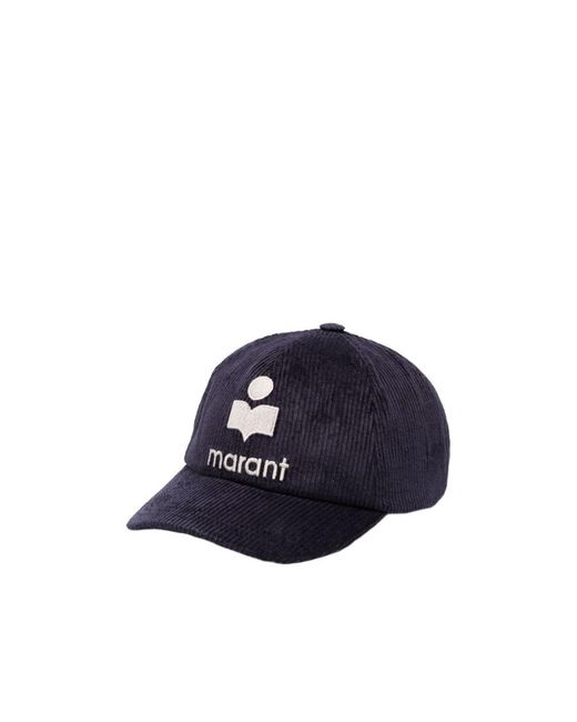 Isabel Marant Blue Logo Embroidered Corduroy Baseball Cap for men