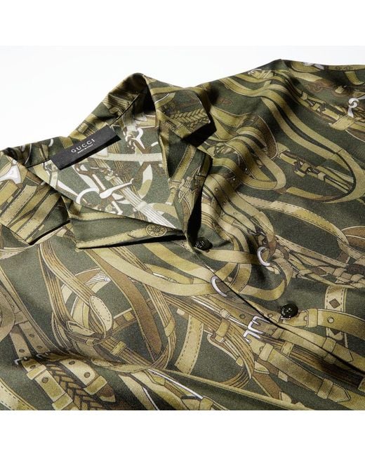 Gucci Green Printed Bowling Shirt for men