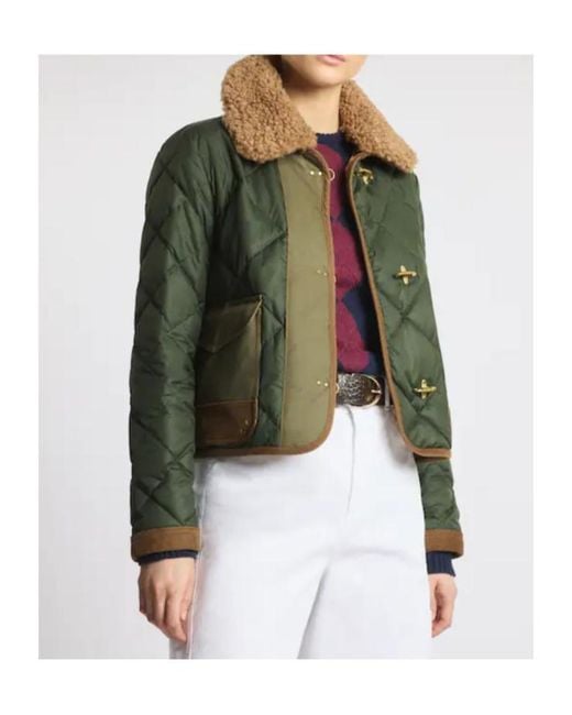 Fay Green Quilted Shearling-Collar Jacket