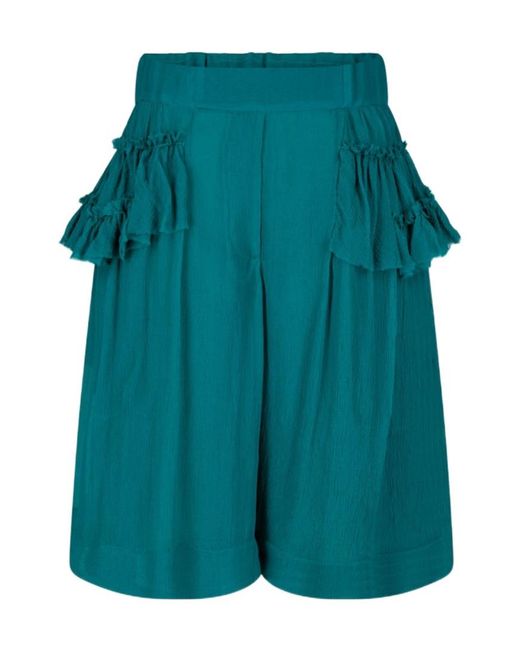 Dries Van Noten Blue Ruffled Mid-Length Shorts