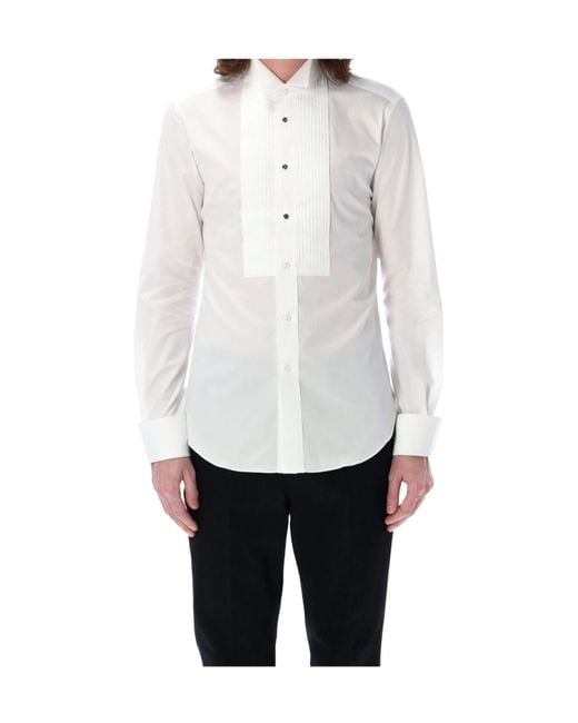 Junya Watanabe Men's White Long-Sleeved Curved Hem Shirt