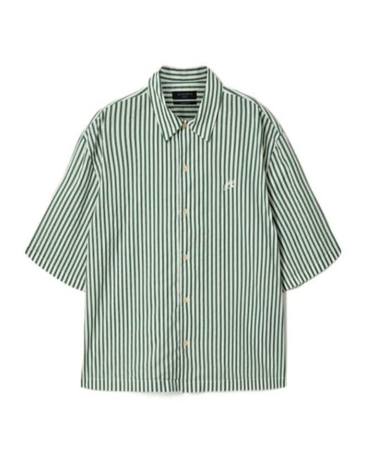 AllSaints Green Chopin Boxy Short Sleeve Striped Shirt for men