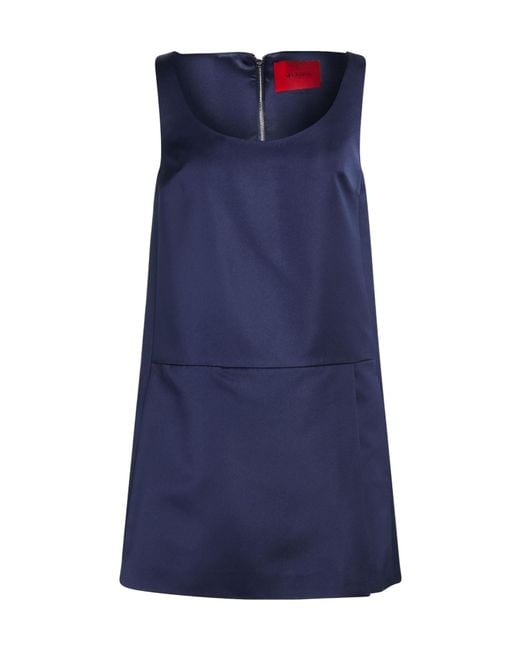 MAX&Co. Blue Solid Color Sleeveless Satin Dress