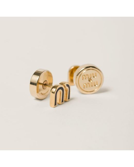 Miu Miu Metallic Logo Detailed Earrings