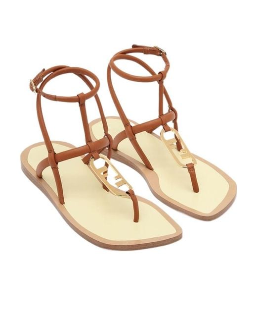 Fendi Brown Olock Thong Sandals
