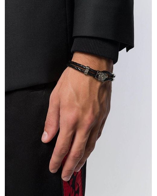 Versace Black Medusa Logo Detailed Charm Bracelet for men