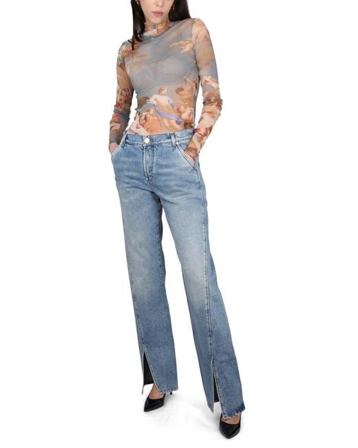 Balmain Blue Front-Slits Bootcut Jeans