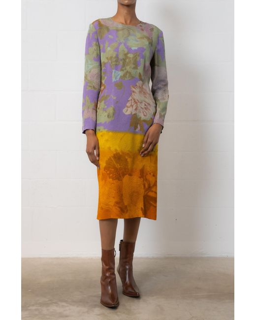 Dries Van Noten Multicolor Round-Collar Long-Sleeved Dress