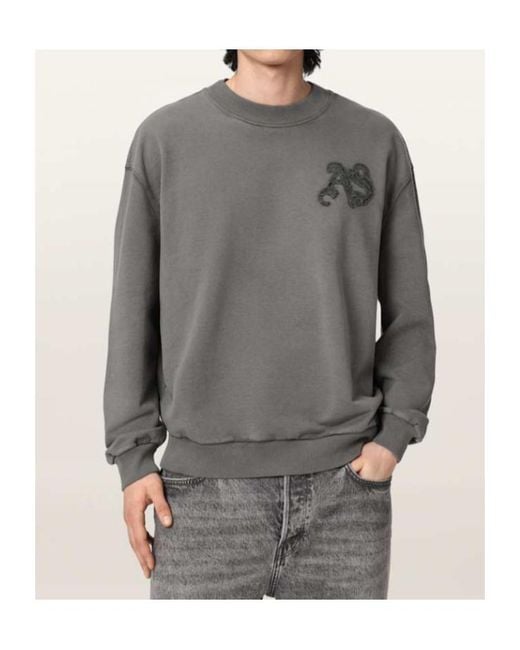 AllSaints Gray Insignia Crew Neck Cotton Sweatshirt for men