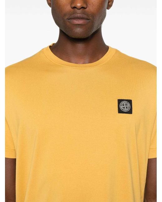 Stone Island Yellow Compass Patch Crewneck T-Shirt for men