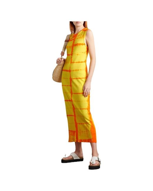 The Elder Statesman Yellow Tie-Dye Midi Dress