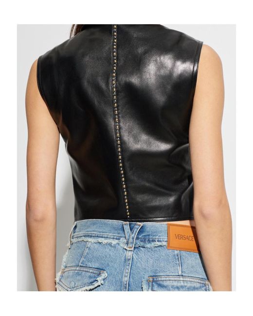 Versace Black Stud-Embellished Button-Up Gilet