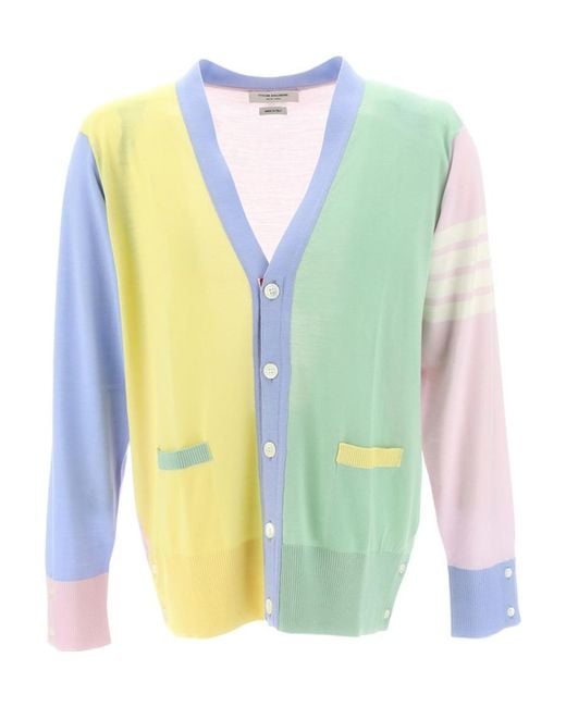 Thom Browne Blue Multi-Panel Button-Fastening Cardigan for men