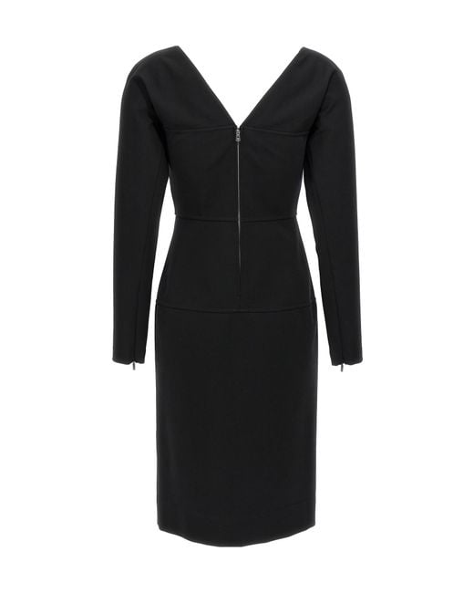 Fendi Black Techno V-Neck Jersey Midi Dress