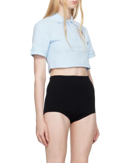 Area Blue Heart Embellished Cutout Cropped Polo Shirt