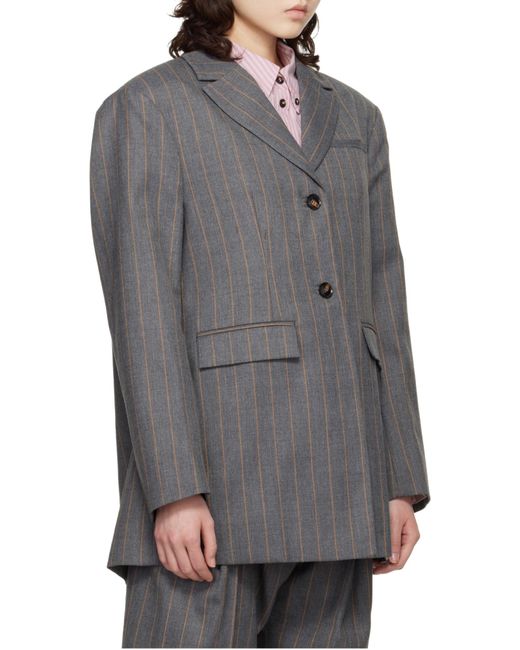 Ganni Gray Striped Blazer