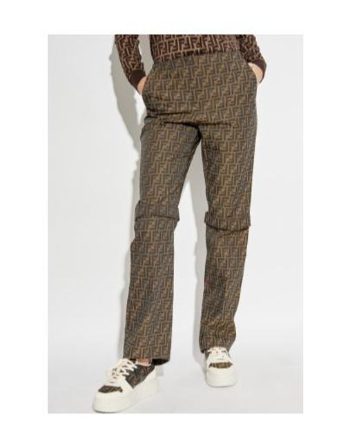 Fendi Gray Ff Motif Straight-Leg Trousers