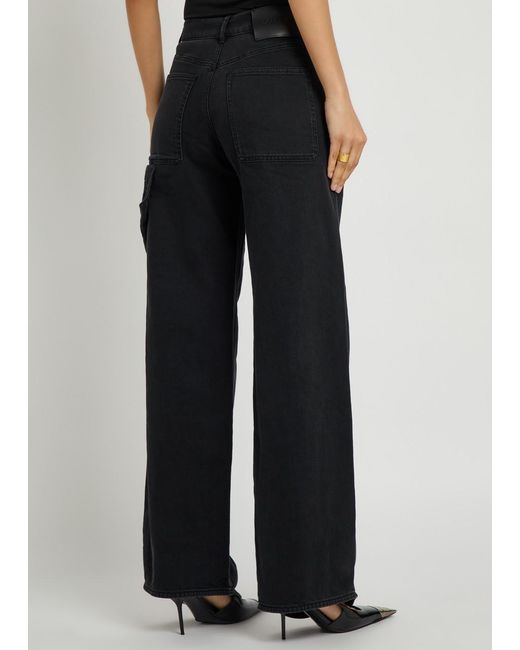 Courreges Black Hammer Logo-Embroidered Wide-Leg Jeans