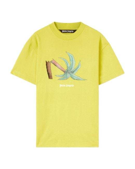 Palm Angels Yellow Broken Palm Print T-Shirt for men