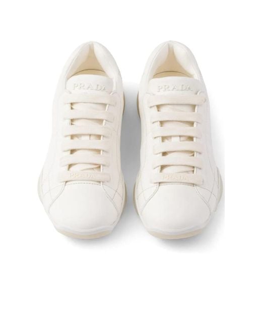 Prada White Logo Detailed Lace-Up Sneakers