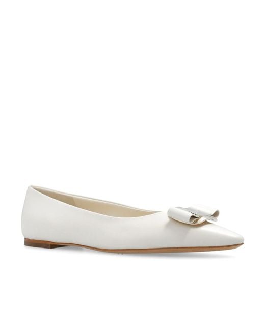 Ferragamo White Ferragamo Bow-Detailed Slip-On Ballerina Shoes