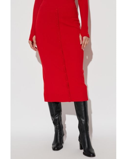 Victoria Beckham Red Button Detailed Midi Skirt