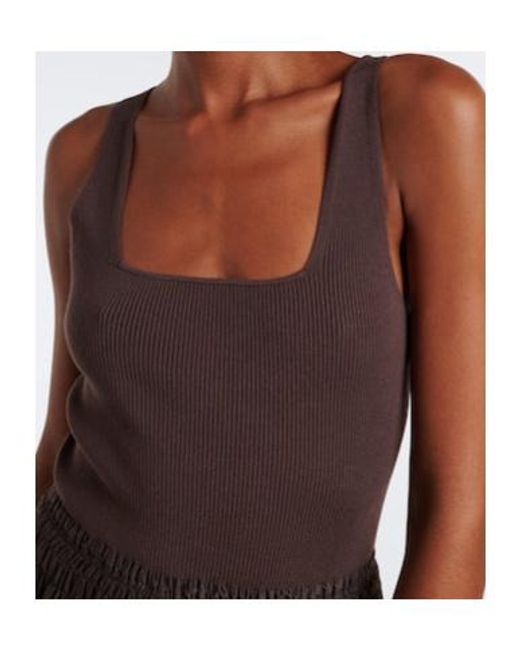 Vince Brown Pleated Rib-Knit Midi Dress