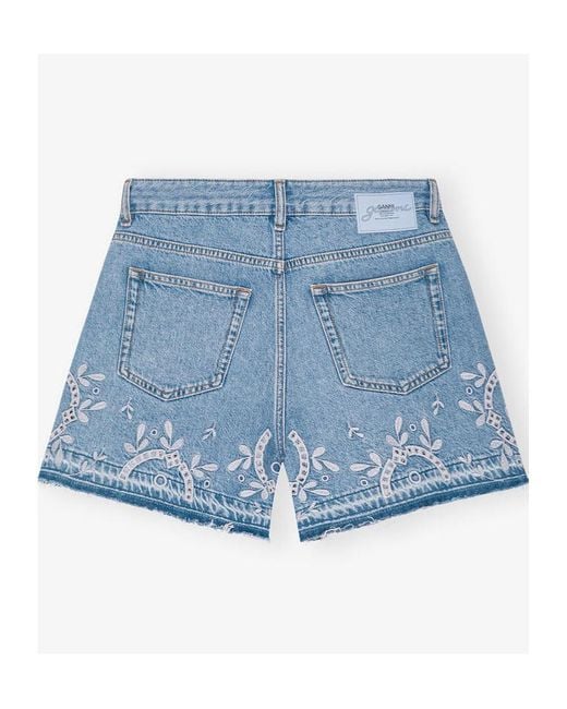 Ganni Blue Broderie Anglaise Denim Shorts