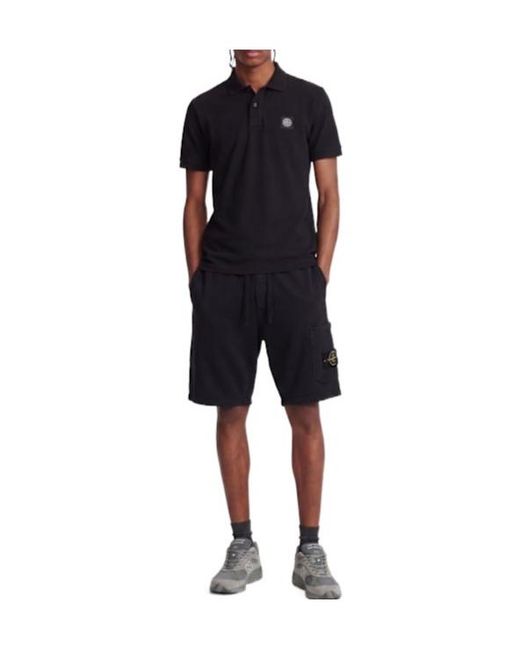 Stone Island Black Logo Patch Cotton Polo Shirt for men