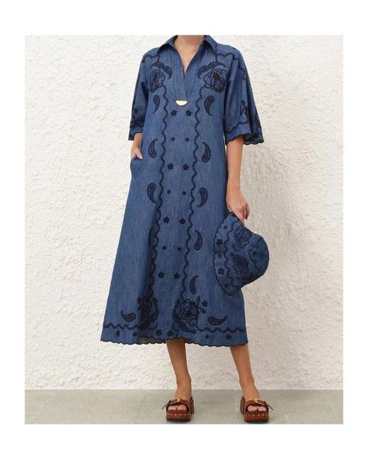 Zimmermann Blue Embroidered Midi Dress
