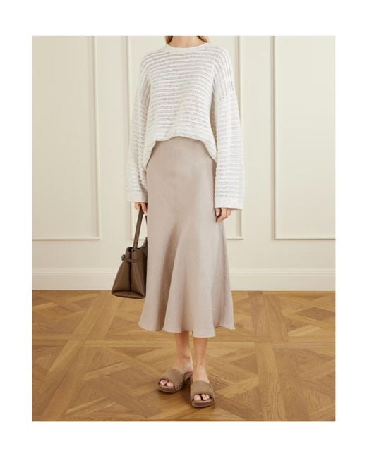 Brunello Cucinelli White Linen Midi Skirt