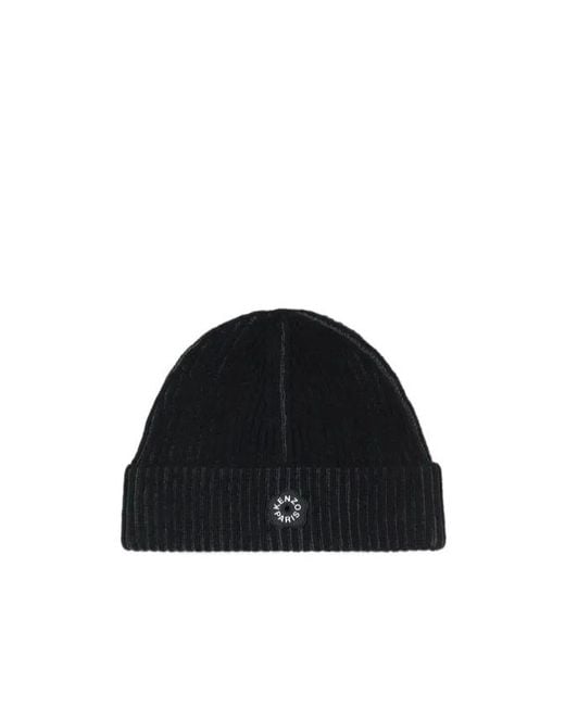 KENZO Black Logo Patch Beanie for men