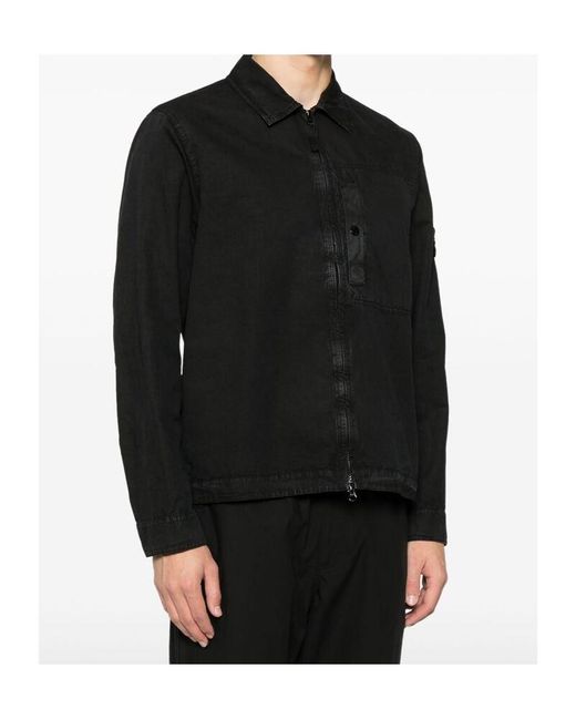 Stone Island Black Compass Patch Zip-Up Shirt Jacket for men