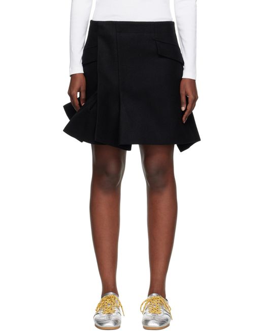 Sacai Black Melton Pleated Skirt