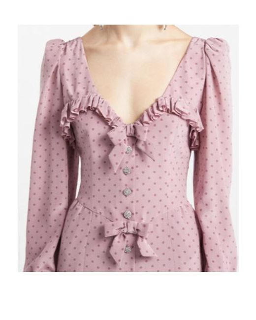 Alessandra Rich Pink Polka Dot Ruffled Midi Dress