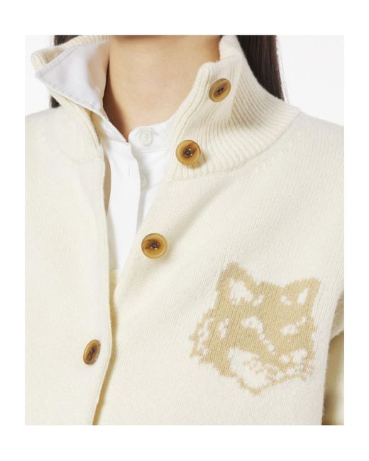 Maison Kitsuné White Maison Kitsuné Fox Head Intarsia High-Neck Cardigan