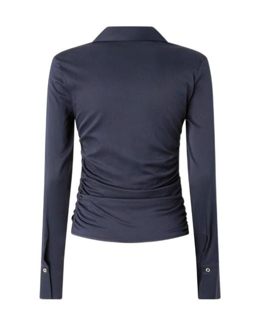 Pinko Blue Shiny Gathered-Detail Blouse