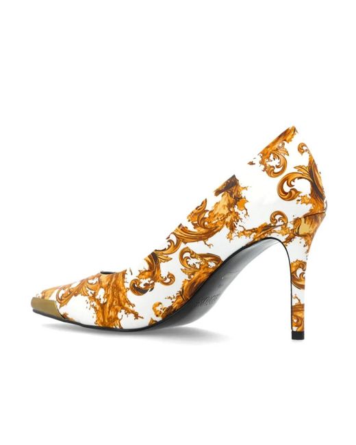 Versace Jeans Metallic Couture Baroque Print Heeled Pumps