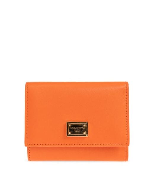 Dolce & Gabbana Orange Logo Plaque Tri-Fold Wallet