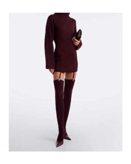 AYA MUSE Purple Cursa Ribbed-Knit Wool Minidress And Tights Set