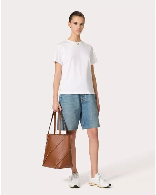 Valentino White Vlogo Plaque Crewneck T-Shirt