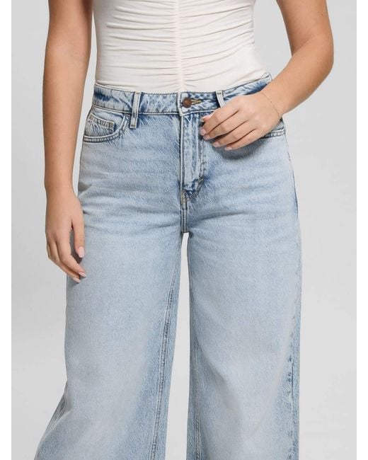 Guess Blue Logo-Appliqué Wide-Leg Jeans