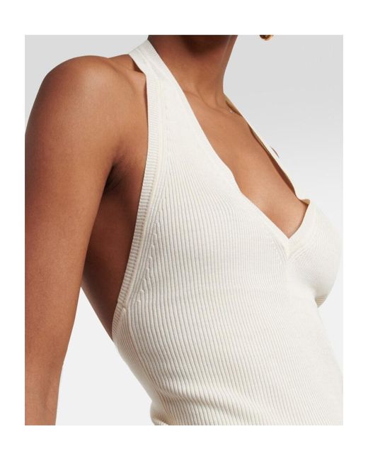 Nili Lotan White Ivey Ribbed Knit Backless Silk Top
