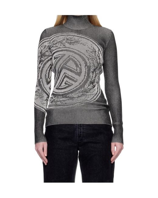 Jean Paul Gaultier Gray Laurel Stamp Jacquard Long-Sleeves Sweater for men